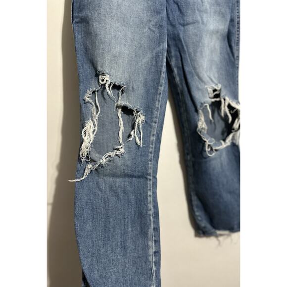 Flying Monkey Ultra High Rise Ankle Blue Rip Distressed Straight Jeans Size 27 - Picture 8 of 13